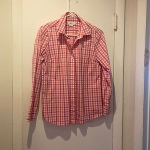 Ladies button down pink orange and white